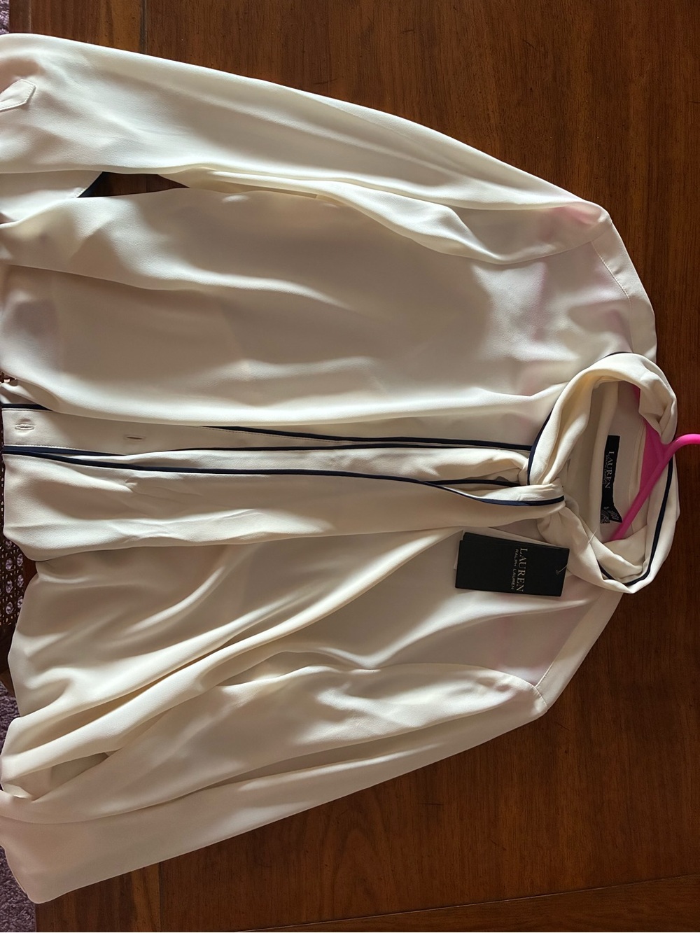 Ralph Lauren Two Tone Georgette Tie Neck Blouse - Picture 5 of 8
